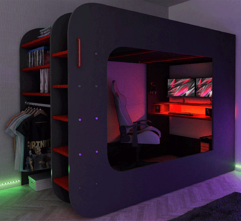 ESF Furniture - Gamer Bed 120x200 in Red & Black - GAMERBEDRED120x200