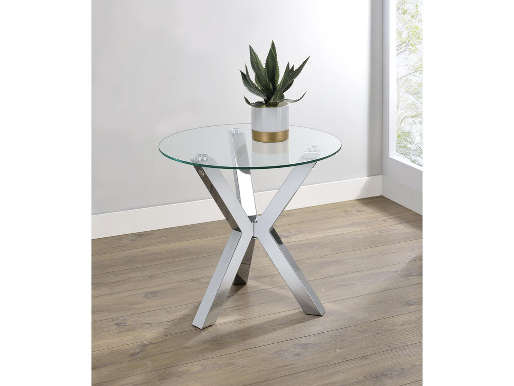 Kenzie Round Tempered Glass Top End Side Table Chrome