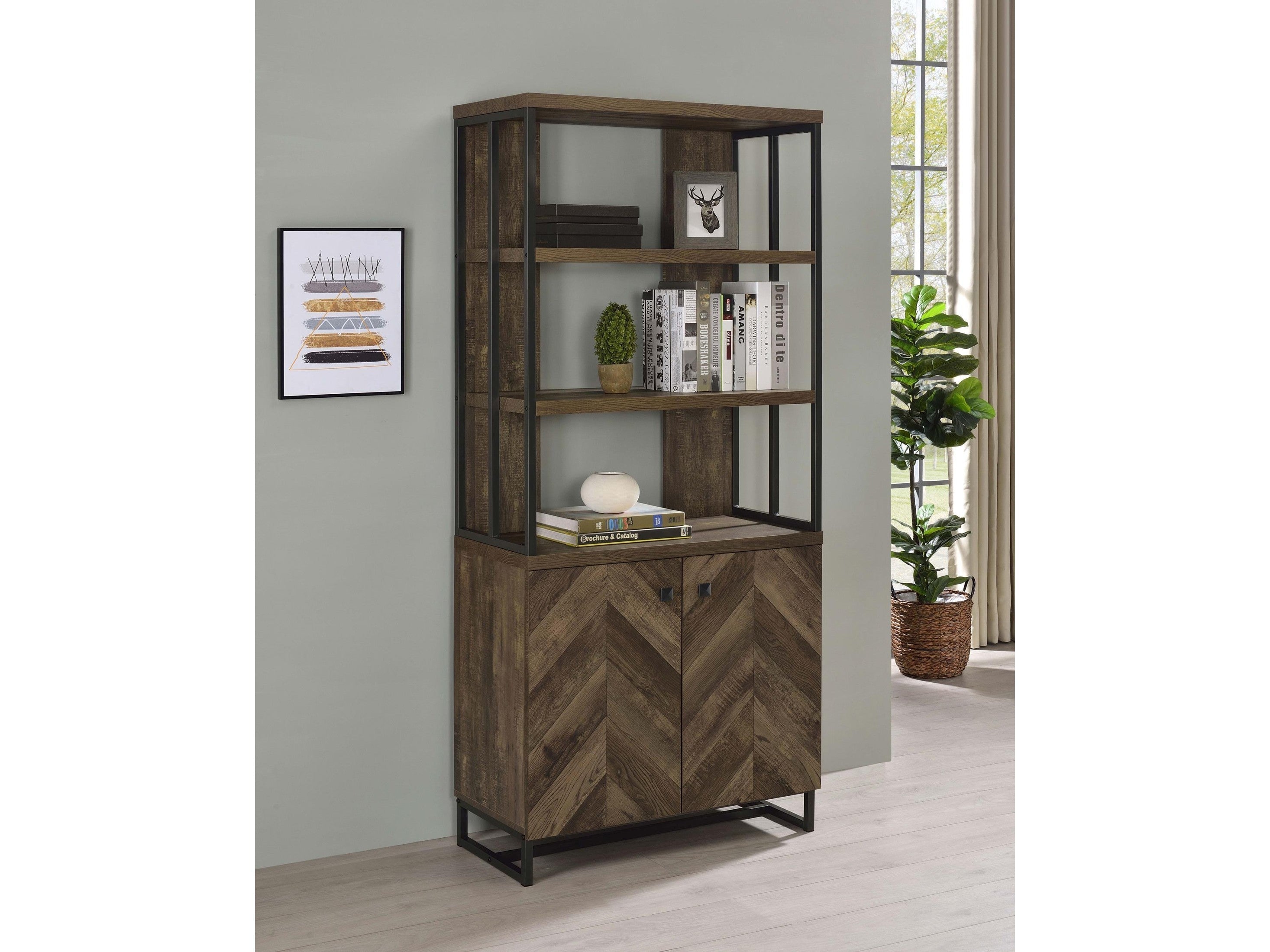 Millbrook 71-inch 2-door Storage Bookshelf Rustic Oak