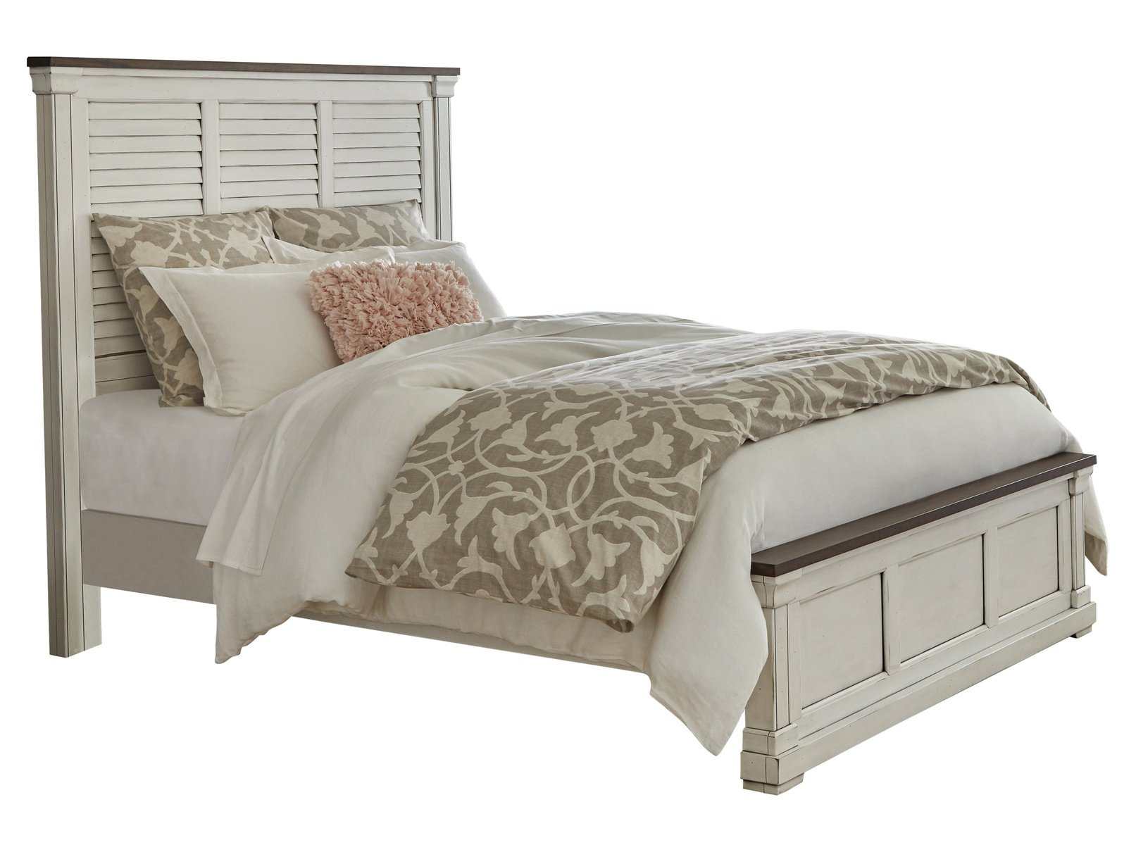 Hillcrest Wood Queen Panel Bed Distressed White