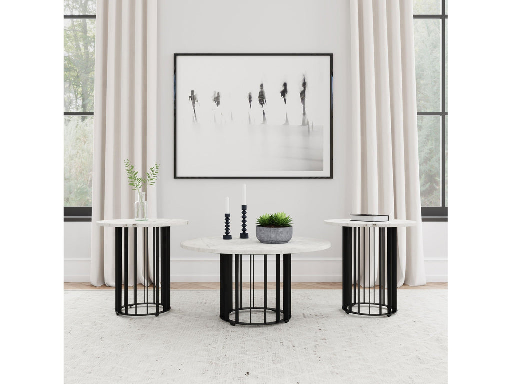 Haven Round Genuine White Marble Top Coffee Table Black