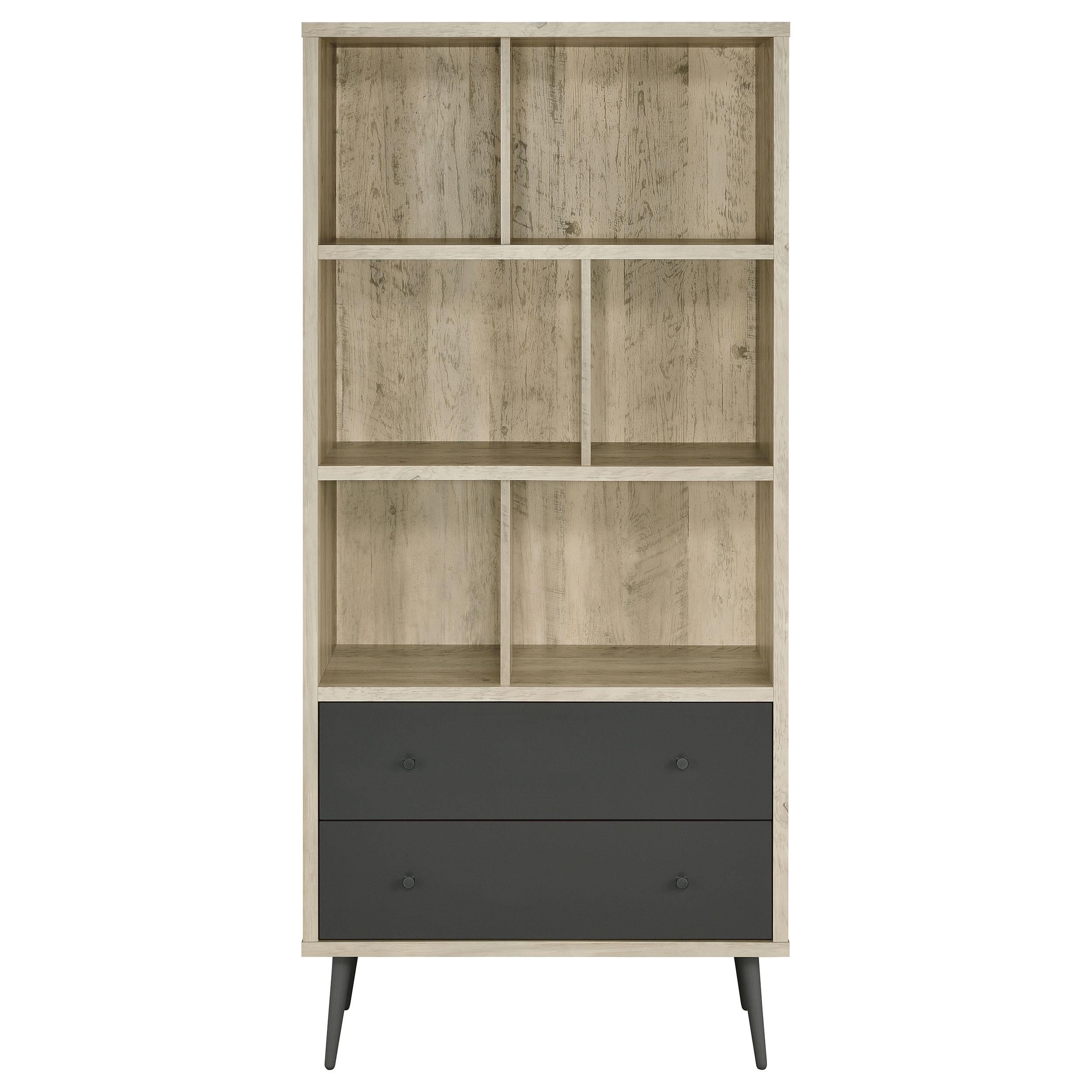 Maeve 70-inch 3-shelf Bookcase with Drawers Distressed Pine