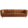 Ava Genuine Italian Cognac Leather Channel Tufted Sofa - SOF00301203