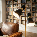 Axis Brassed Gold Floor Lamp with 4-Way Switch Double Spots with Metal Base