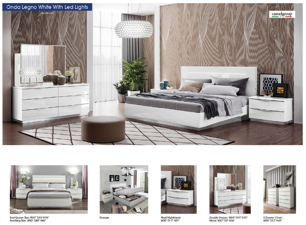 ESF Furniture - Onda Legno Queen Bed in White - ONDABEDQSLEGNO