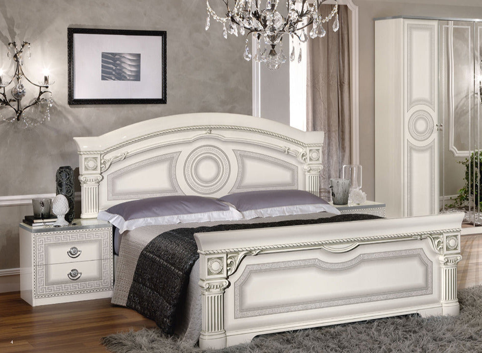 ESF Furniture - Aida 3 Piece King Panel Bedroom Set in White-Silver - AIDABEDKSWHITE-3SET