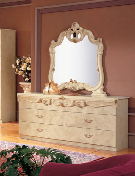 ESF Furniture - Barocco Double Dresser with Mirror in Ivory - BAROCCODRESSER-M
