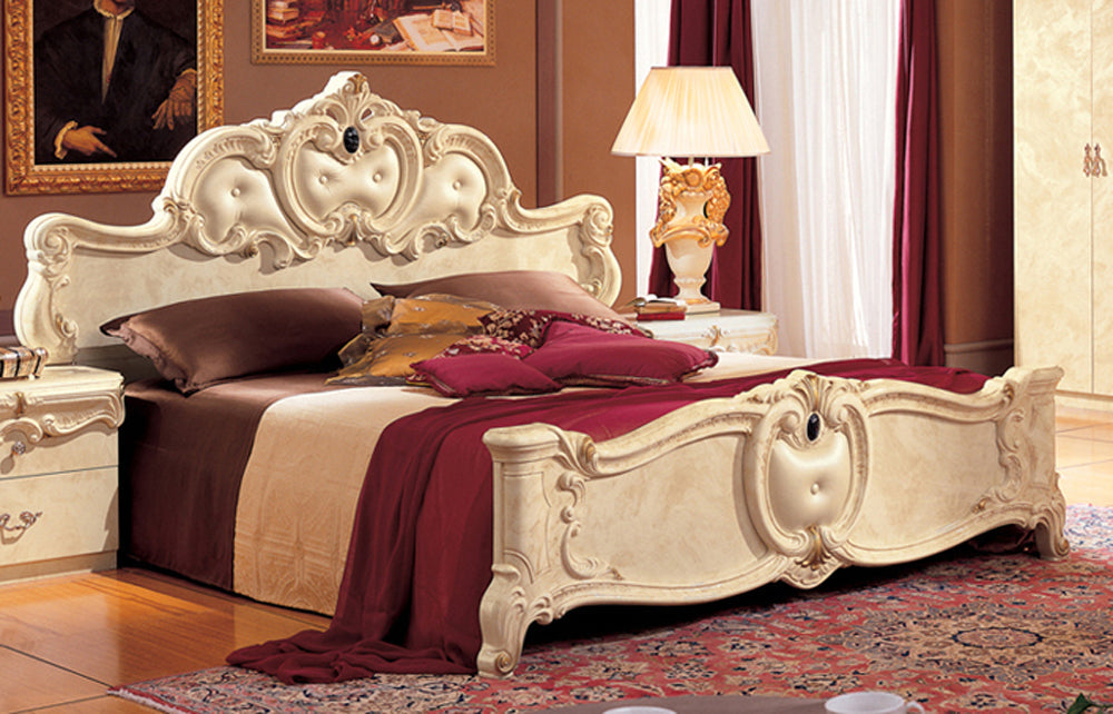 ESF Furniture - Barocco 5 Piece King Bedroom Set in Ivory - BAROCCOBEDK.S.IVORY-5SET