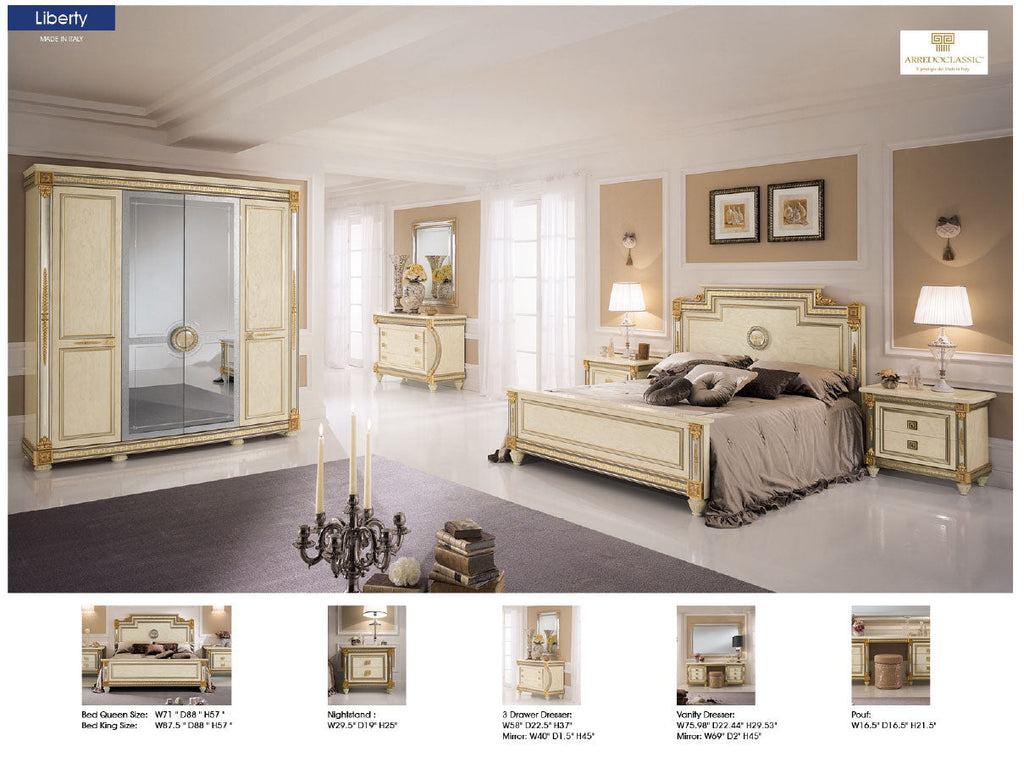 ESF Furniture - Arredoclassic Italy Liberty Euro 5 Piece Queen Bedroom Set - LIBERTYQBVDM-5SET