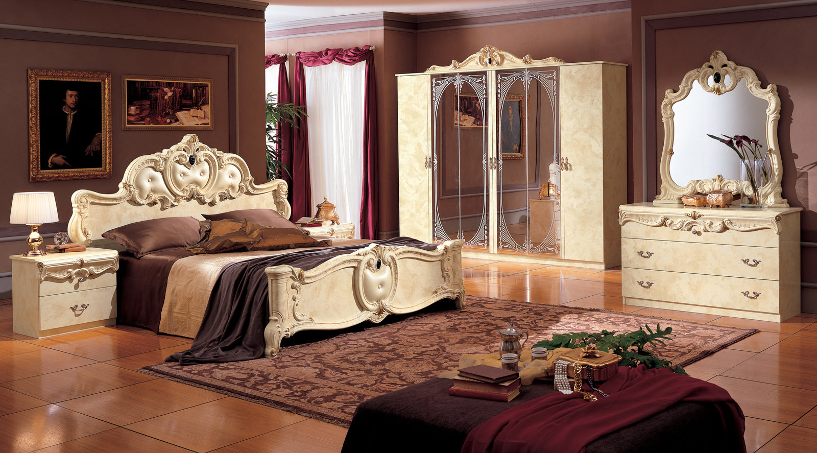 ESF Furniture - Barocco 5 Piece Queen Bedroom Set in Ivory - BAROCCOBEDQ.S-5SET
