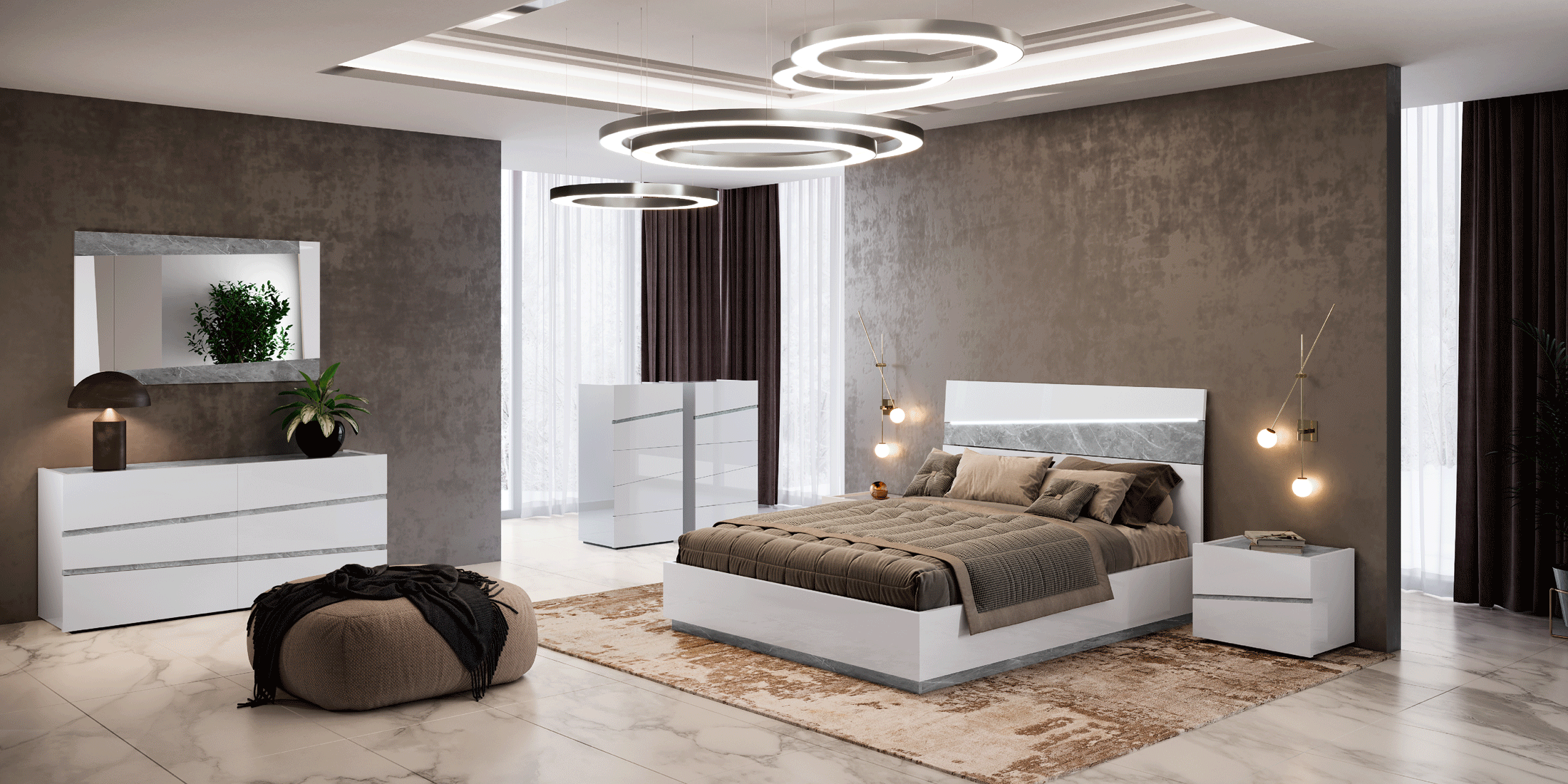 ESF Furniture - Camelgroup Italy Alba Double Dresser with Mirror in White - ALBADOUBLEDRESSER-M