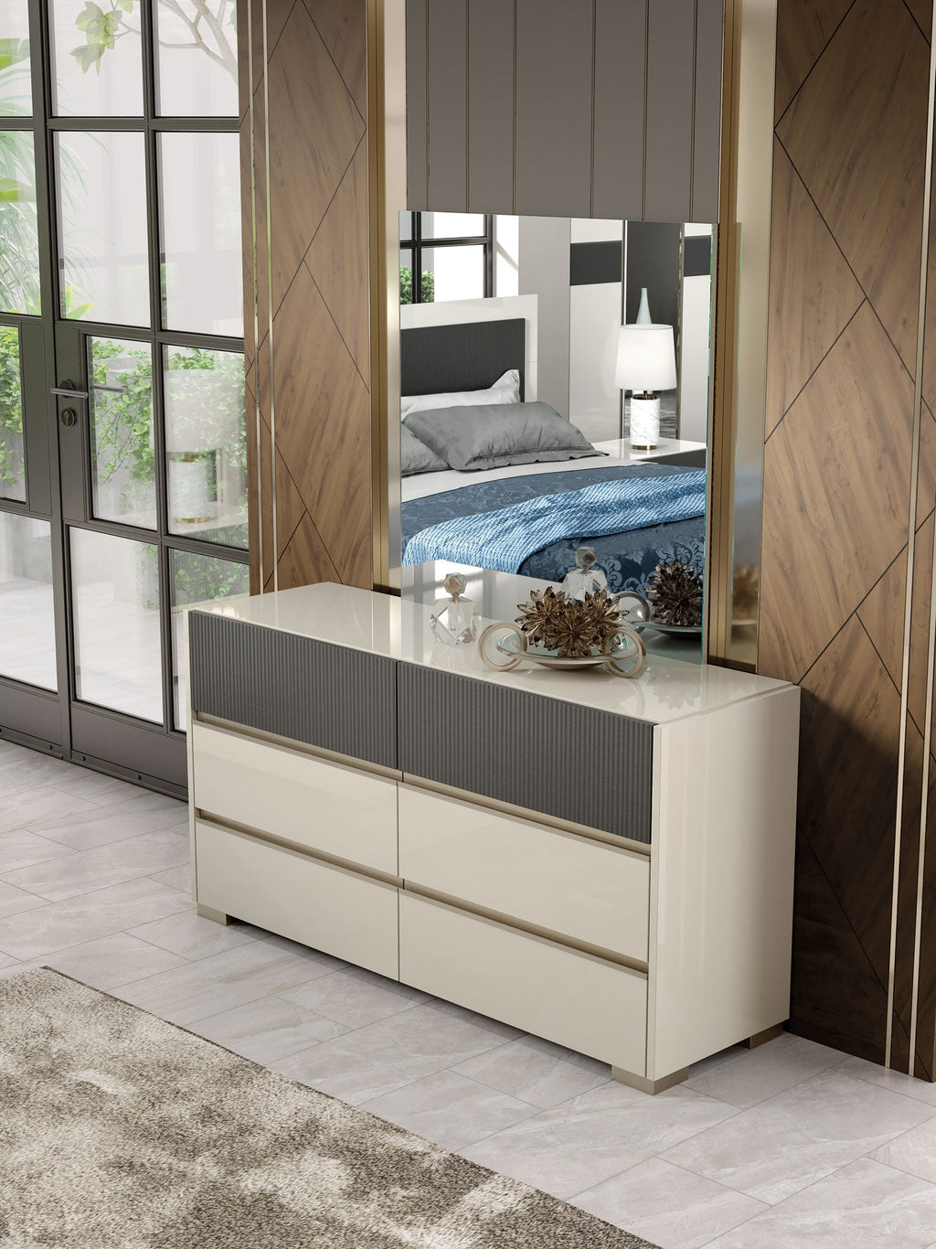ESF Furniture - Alfa Double Dresser with Mirror in Matt Grey - ALFA-DM