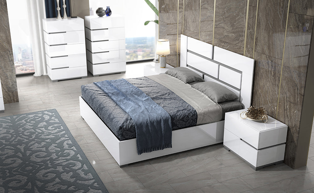 ESF Furniture - Athena 7 Piece King Size Bedroom Set in White Lacquer - ATHENA-K-7SET