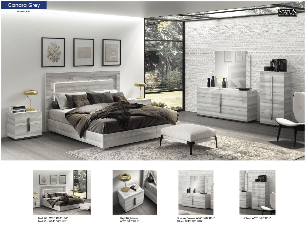 ESF Furniture - Carrara 5 Piece King Bedroom Set in Grey - CARRARABEDKSGREY-5SET