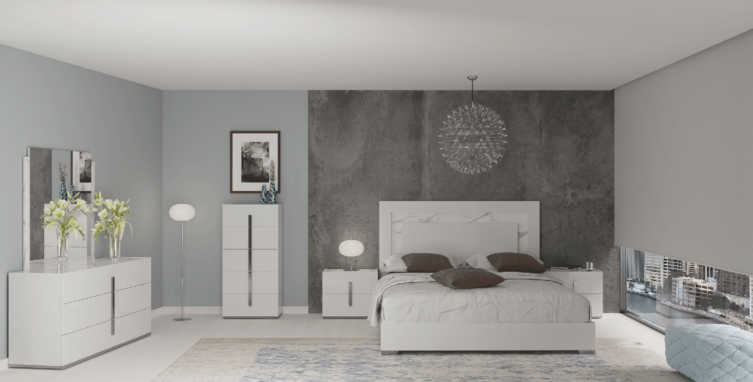 ESF Furniture - Carrara King Size Bed w/Light in White - CARRARABEDKS