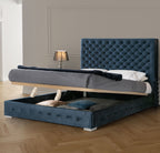 ESF Furniture - Leonor Queen Size Storage Bed in Blue - LEONORBEDQSBLUE