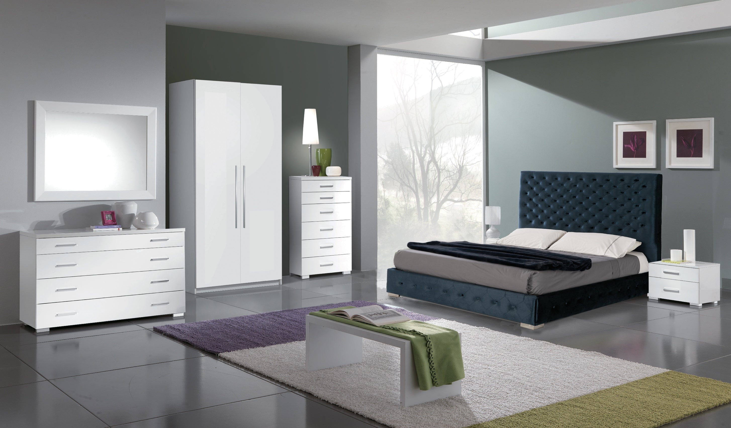 ESF Furniture - Leonor Blue 6 Piece Queen Storage Bed with Momo Casing - LEONORBEDQSBLUE-6SET
