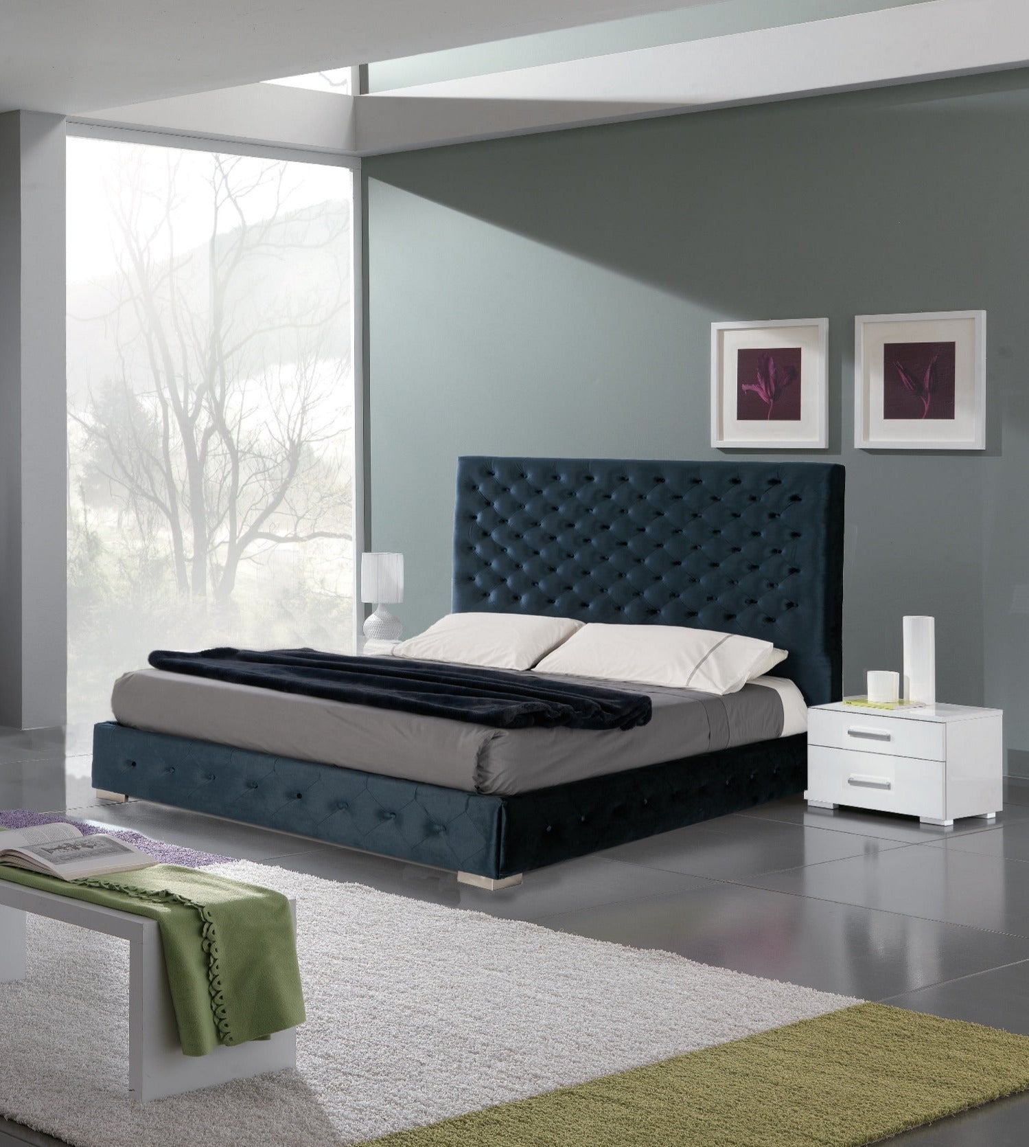 ESF Furniture - Leonor Blue 3 Piece Queen Storage Bed with Momo Casing - LEONORBEDQSBLUE-3SET