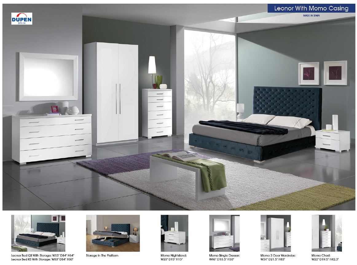ESF Furniture - Leonor Blue 5 Piece King Storage Bed with Momo Casing - LEONORBEDKSBLUE-5SET