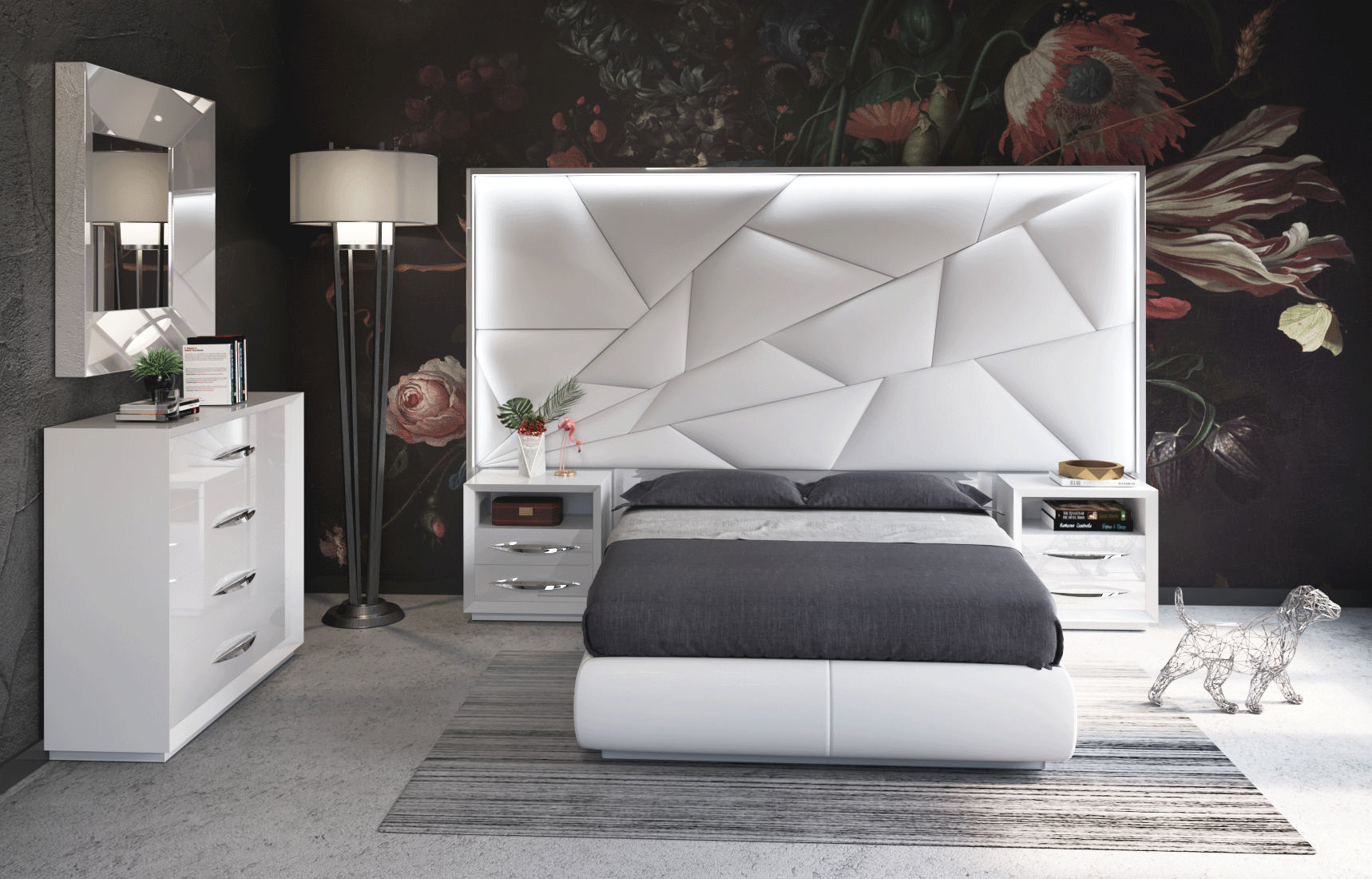 ESF Furniture - Majesty King Bed w/light in White - MAJESTYKS