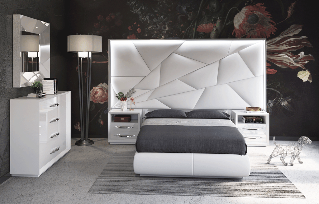 ESF Furniture - Majesty 5 Piece King Bedroom w/light and Carmen Cases - MAJESTYKS-5SET-CARMEN