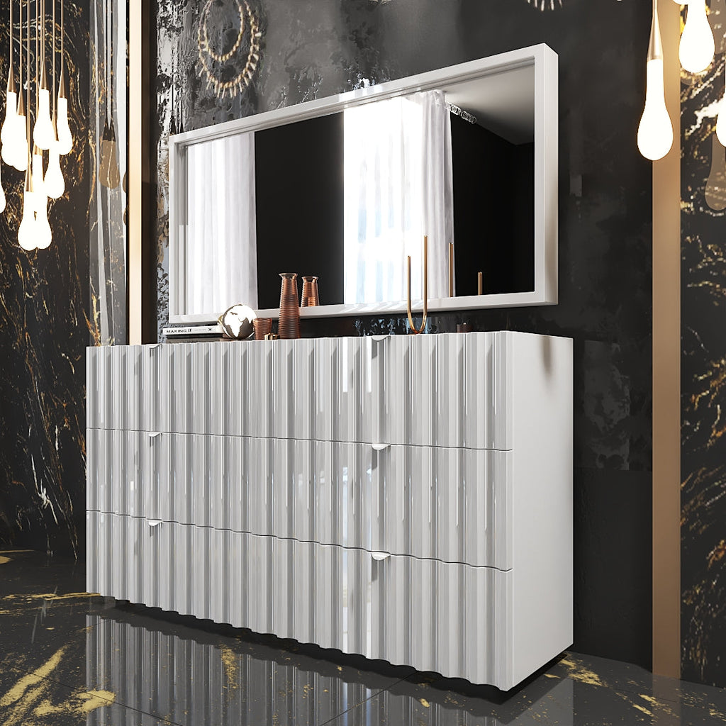 ESF FURNITURE - Orion Double Dresser with Mirror in White - ORIONDDRESSER-MR