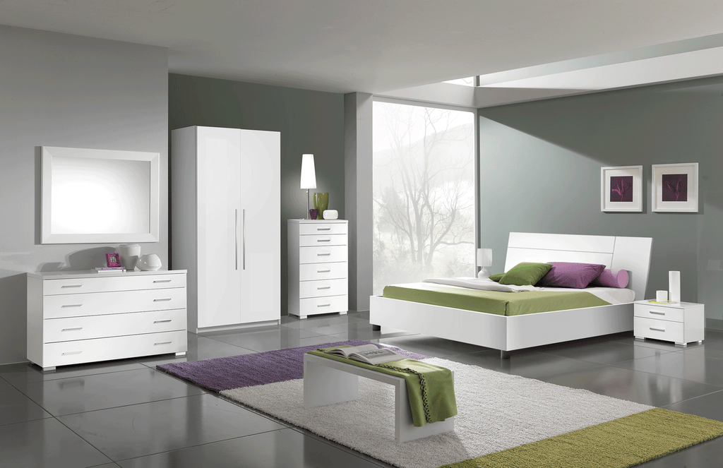 ESF Furniture - Panarea 4 Piece King Bedroom Set in White W/ Momo Cases - PANAREAKSWHITE-4SET
