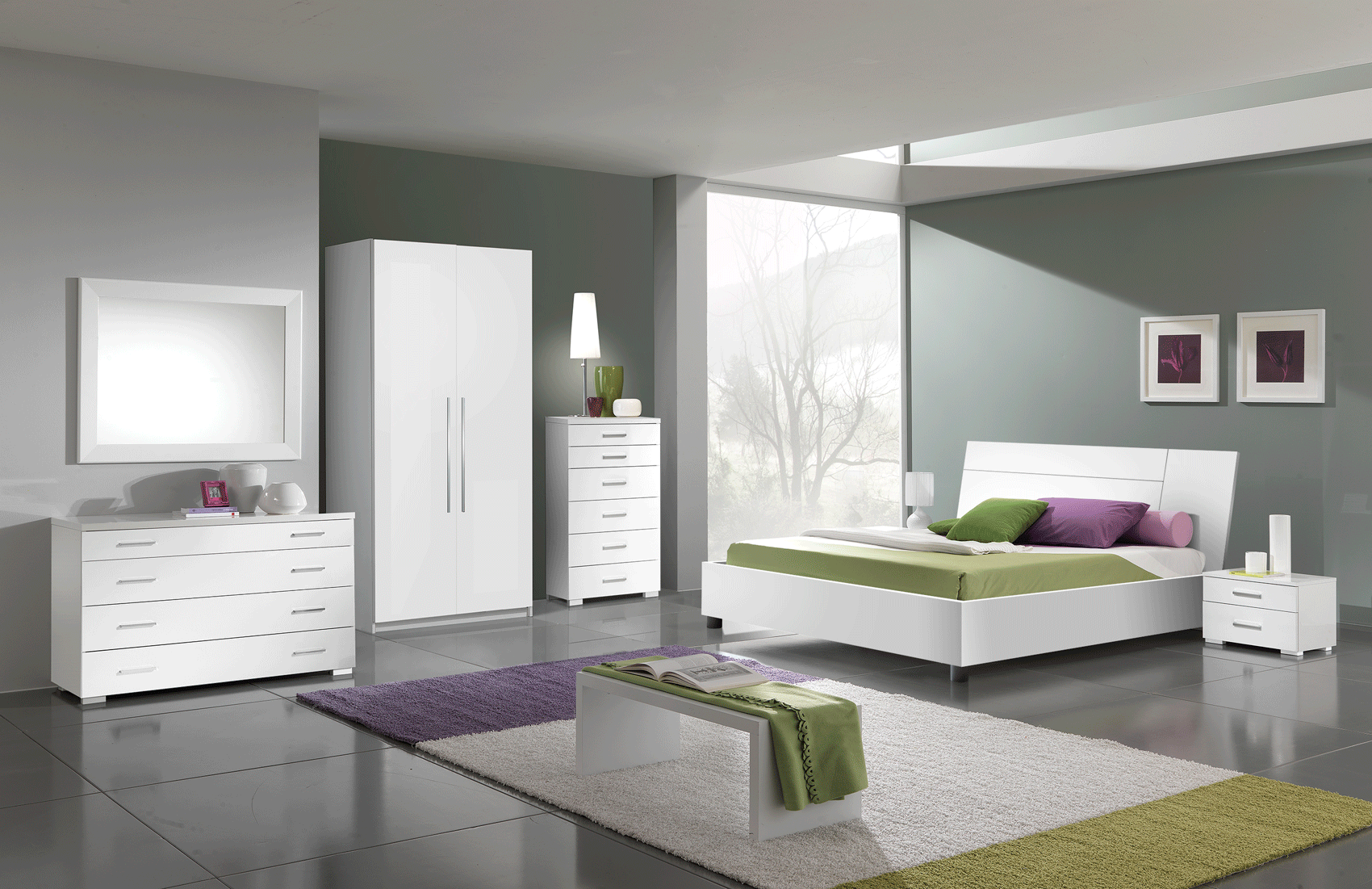 ESF Furniture - Panarea 4 Piece King Bedroom Set in White W/ Momo Cases - PANAREAKSWHITE-4SET
