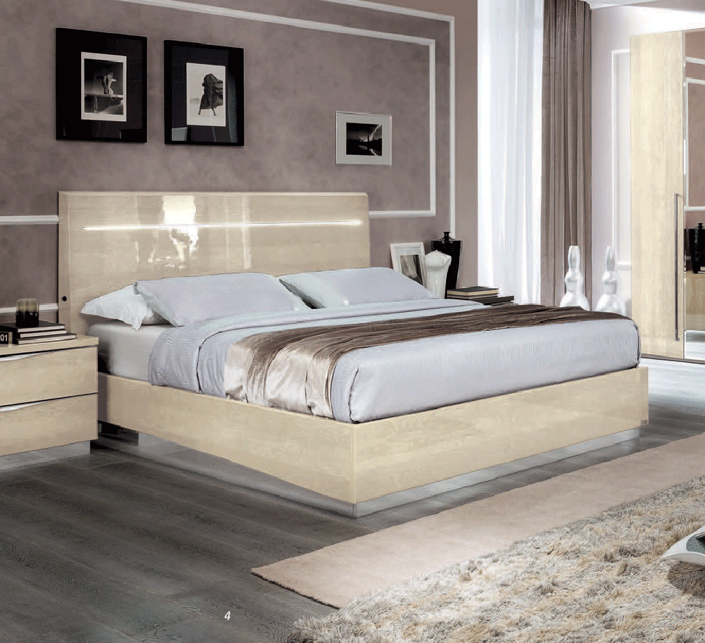 ESF Furniture - Camelgroup Italy Legno Queen Size Bed with Led Ivory Betullia Sabbia - PLATINUMQSBEIGE