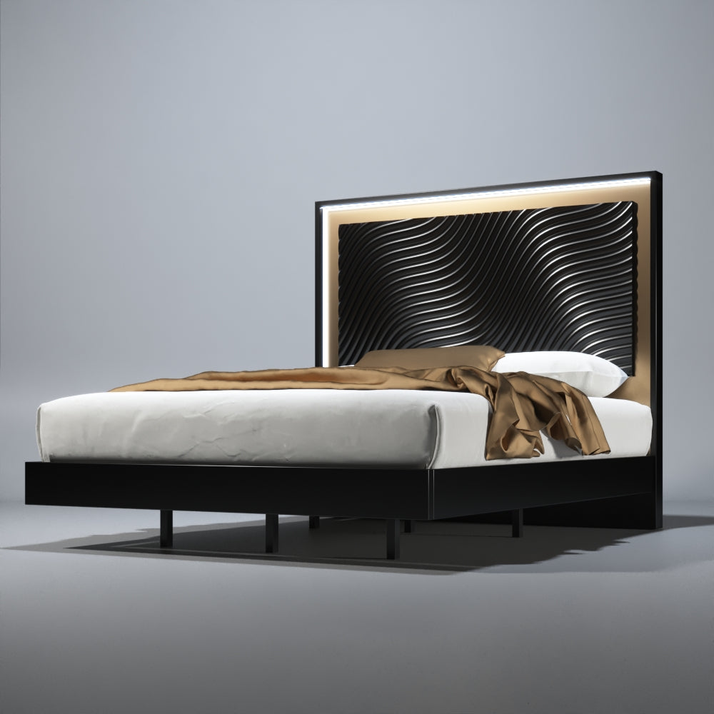 ESF Furniture - Franco Spain Wave 3 Piece King Bedroom Set in Dark Grey - WAVEKSBEDGREY-3SET