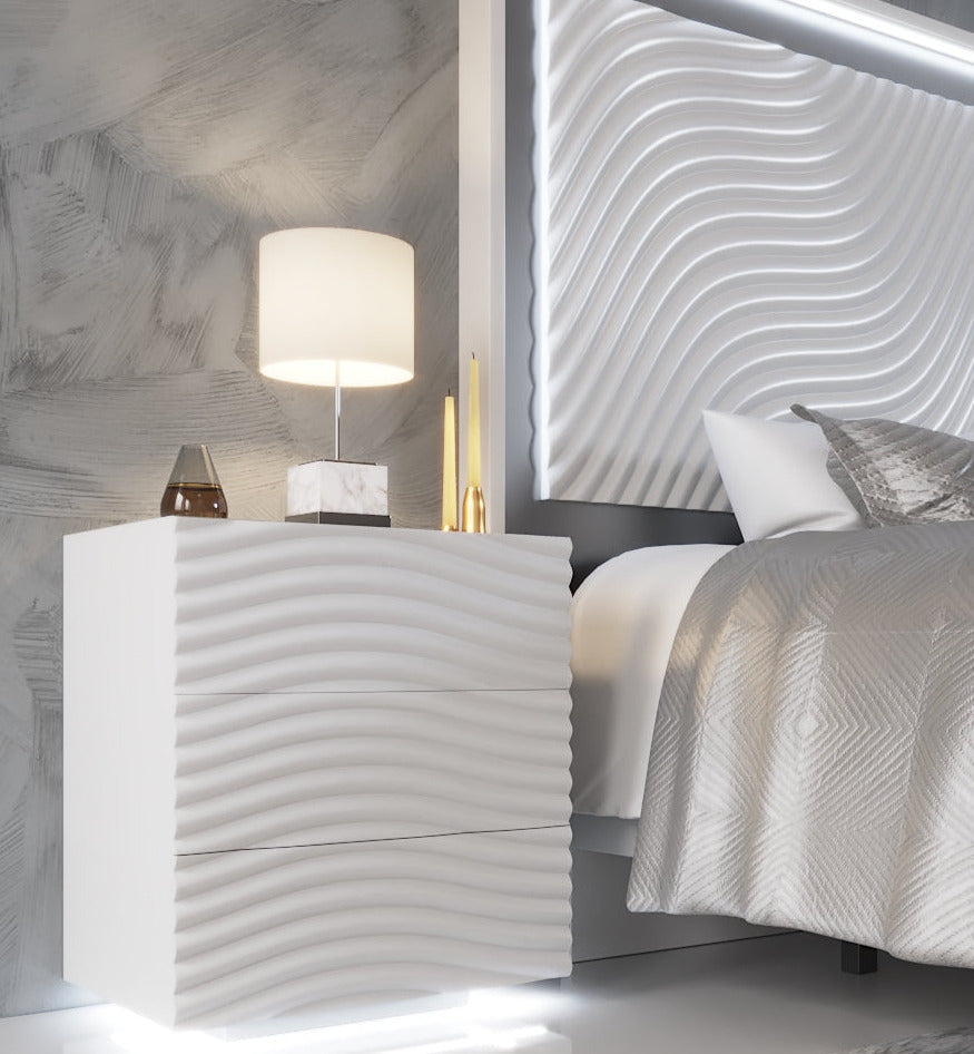ESF Furniture - Franco Spain Wave 3 Drawers Left Nightstand in White - WAVENSWHITELEFT