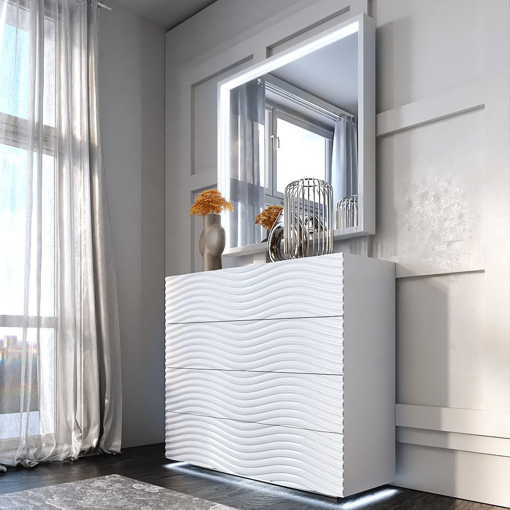 ESF Furniture - Franco Spain Wave 5 Piece King Bedroom Set in White - WAVEKSBEDWHITE-5SET