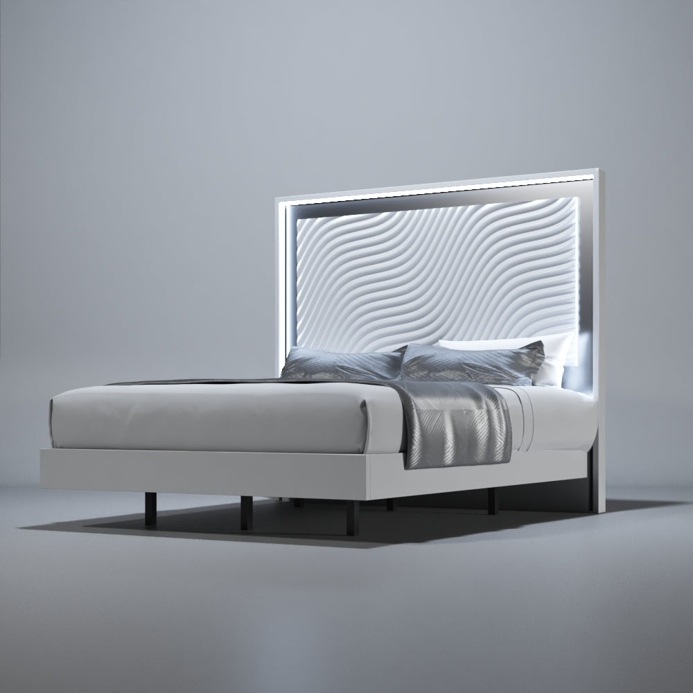 ESF Furniture - Franco Spain Wave King Size Bed in White - WAVEKSBEDWHITE
