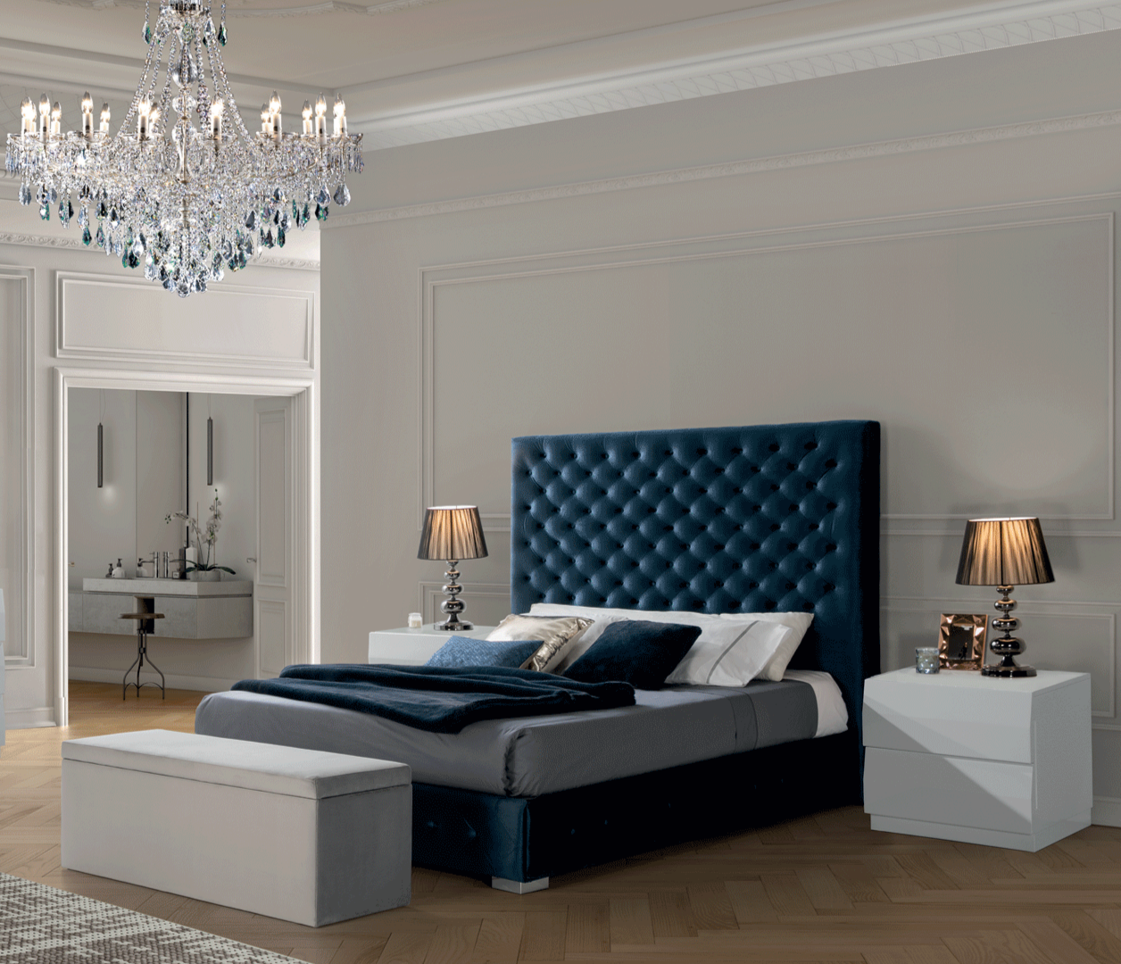 ESF Furniture - Leonor Blue 3 Piece King Storage Bedroom Set - LEONORBEDKSBLUE-M152