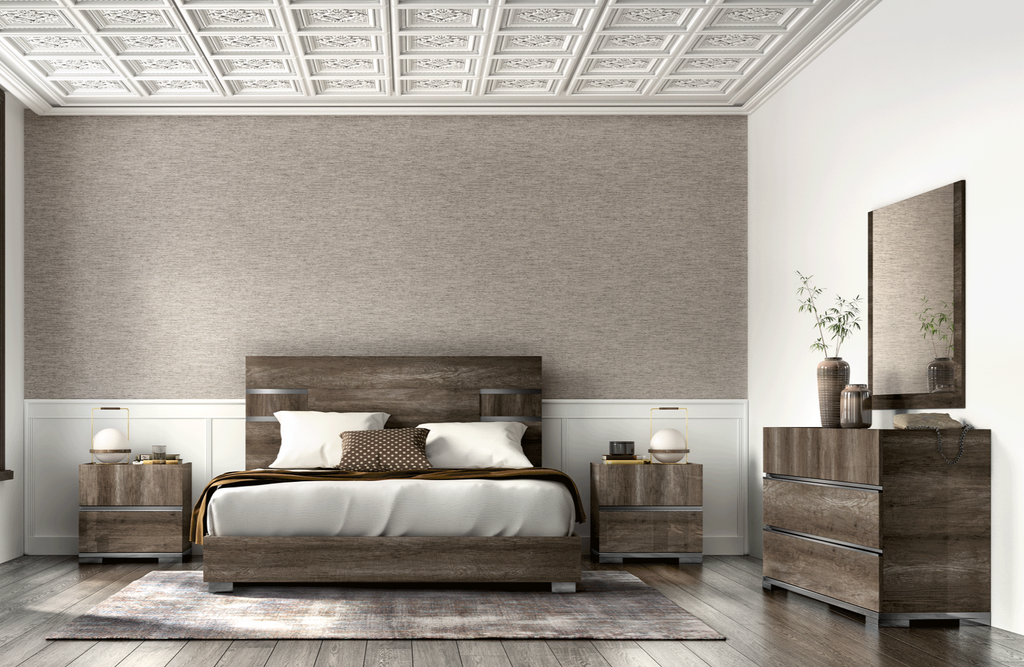 ESF Furniture - Status Italy Kamea 5 Piece King Bedroom Set in Vintage Oak - KAMEAKS-5SET