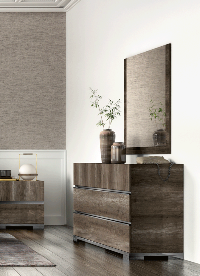 ESF Furniture - Status Italy Kamea Dresser with Mirror in Vintage Oak - KAMEADRESSER-M