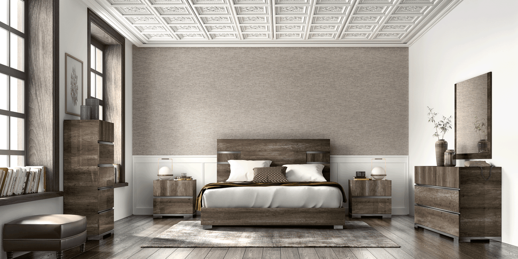 ESF Furniture - Status Italy Kamea Queen Size Bed in Vintage Oak - KAMEAQS