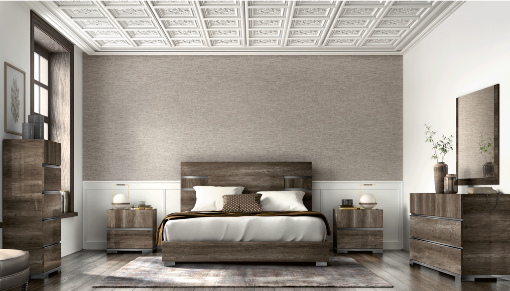 ESF Furniture - Status Italy Kamea 6 Piece Queen Bedroom Set in Vintage Oak - KAMEAQS-6SET