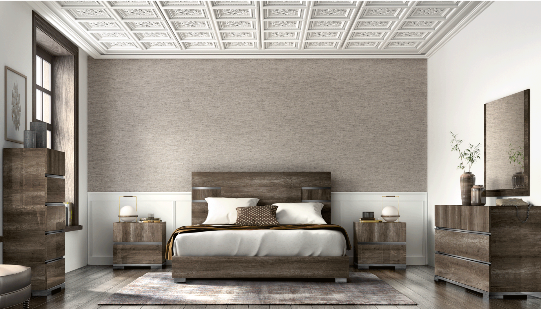 ESF Furniture - Status Italy Kamea 6 Piece Queen Bedroom Set in Vintage Oak - KAMEAQS-6SET