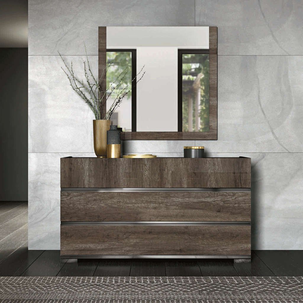 ESF Furniture - Status Italy Kamea Dresser with Mirror in Vintage Oak - KAMEADRESSER-M