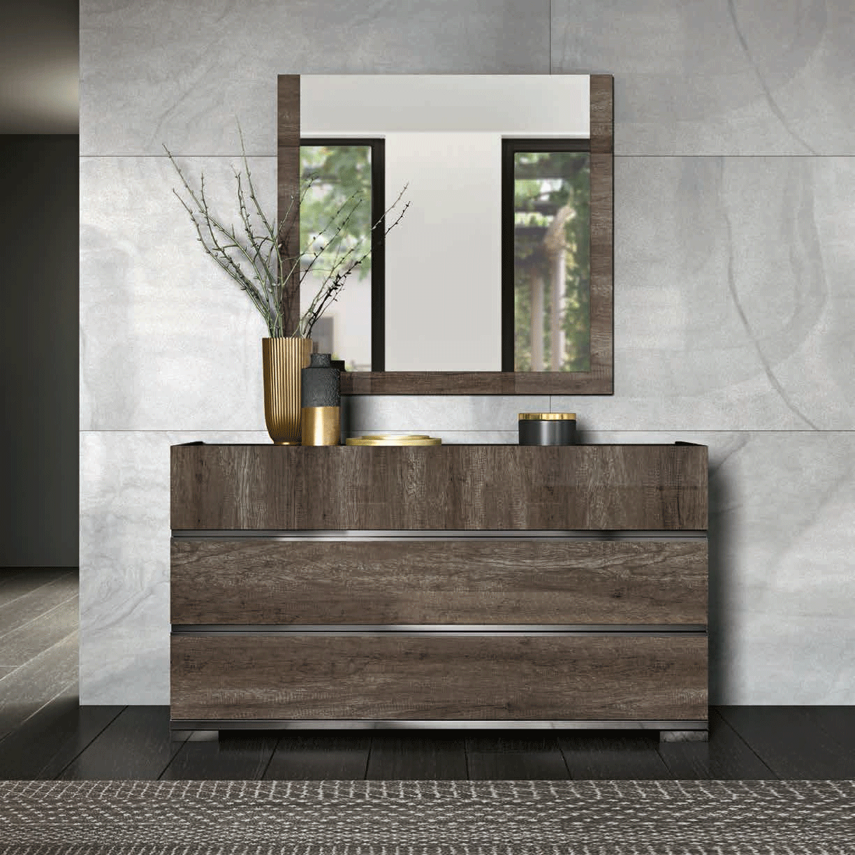 ESF Furniture - Status Italy Kamea Dresser with Mirror in Vintage Oak - KAMEADRESSER-M
