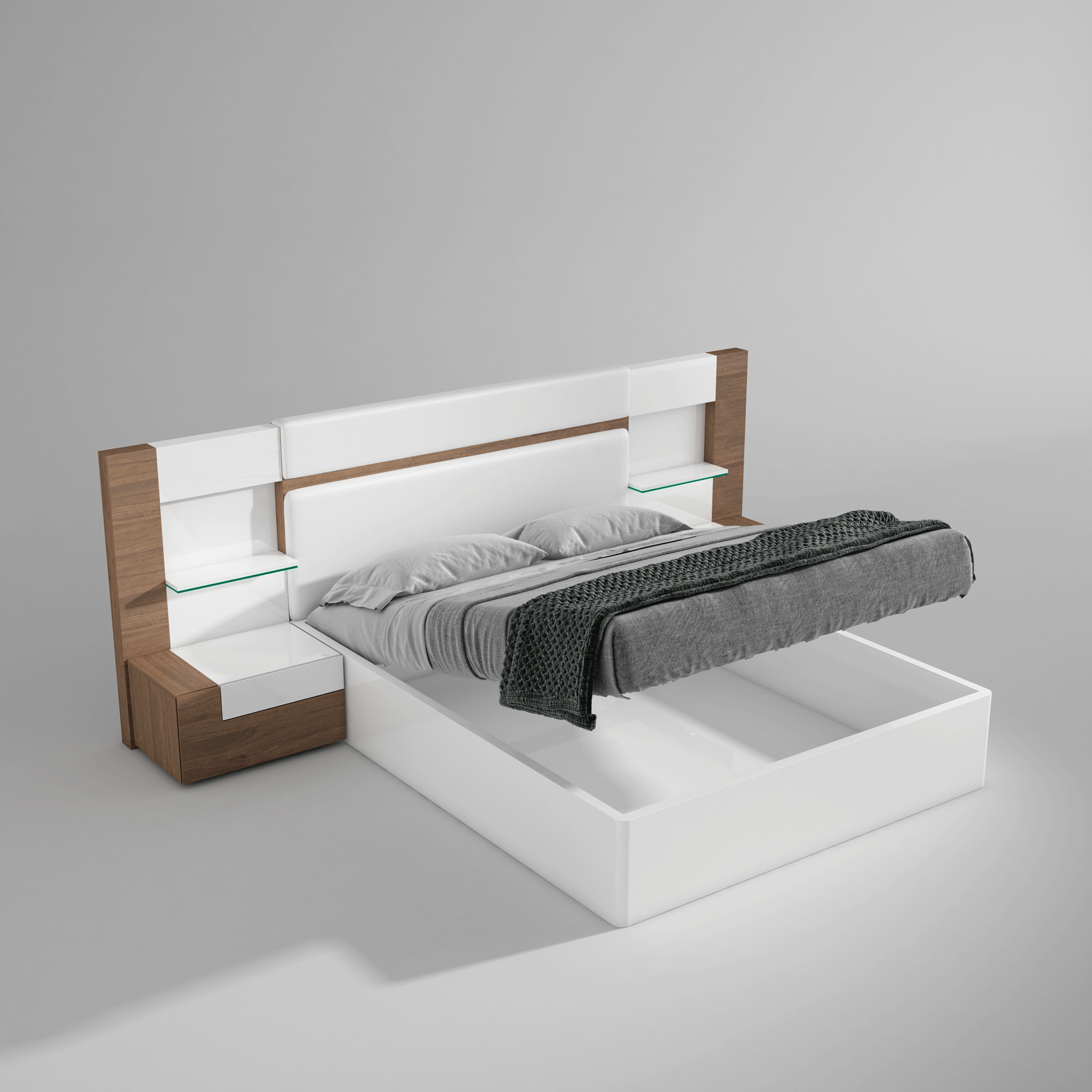 ESF Furniture - Mar Queen Bed with Storage in Natural - MARBEDQSSTORAGE