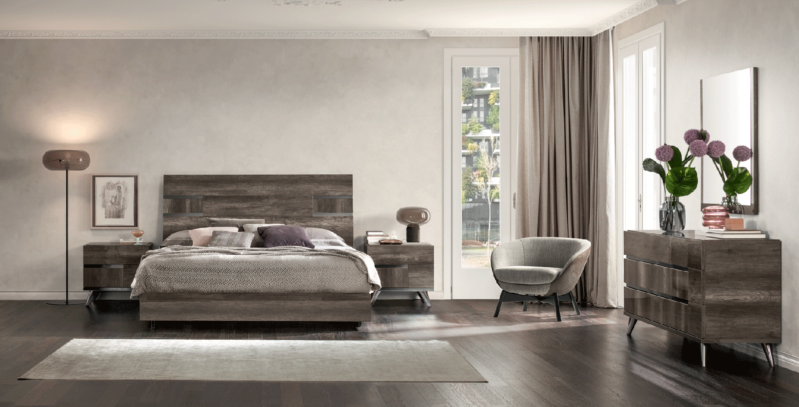 ESF Furniture - Medea 5 Piece Queen Bedroom Set in Vintage Oak - MEDEAQS-5SET