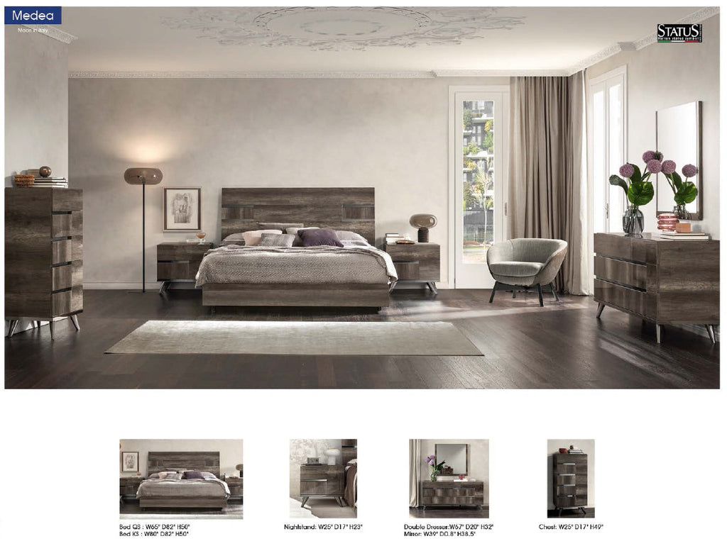 ESF Furniture - Medea 5 Piece King Bedroom Set in Vintage Oak - MEDEAKS-5SET