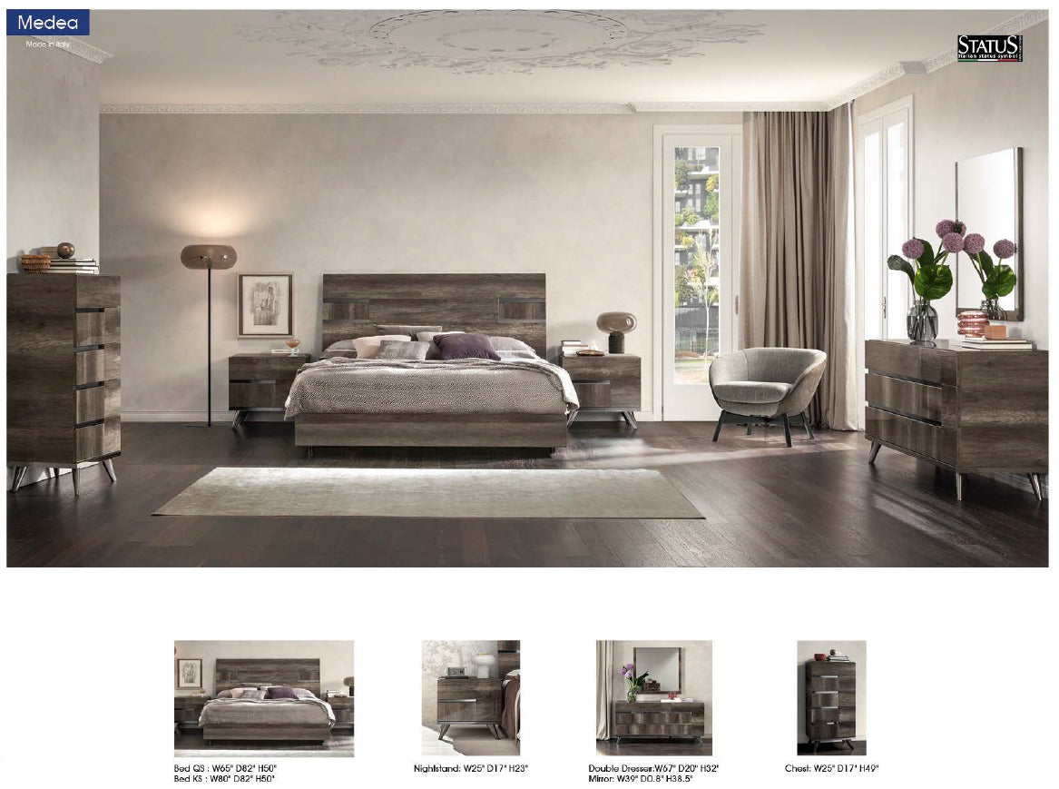 ESF Furniture - Medea 5 Piece King Bedroom Set in Vintage Oak - MEDEAKS-5SET