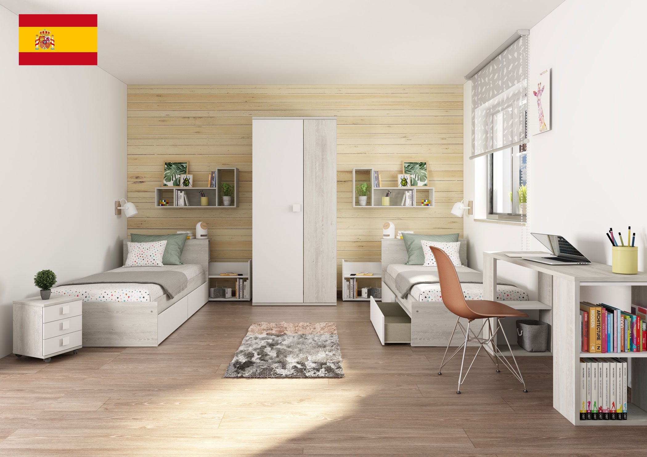 ESF Furniture - Jazz 2 Piece Single Bedroom Set in Oak White - JAZZ-WHITE-2SET