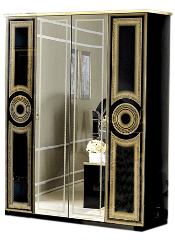 ESF Furniture - Aida Black w/Gold 4-Door Wardrobe - AIDA4DOORW/DBLACKGOL