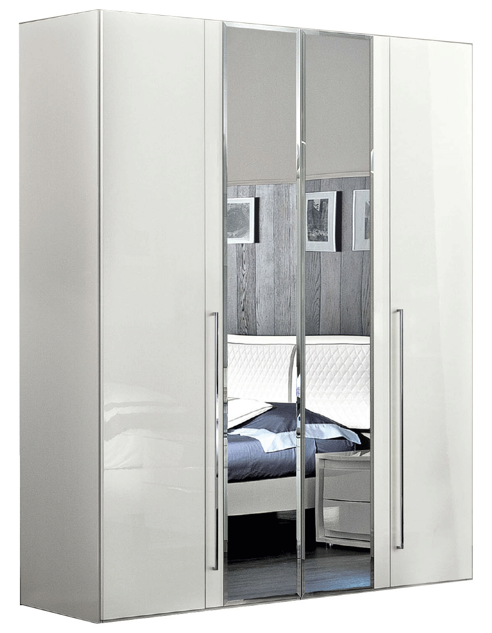 ESF Furniture - Dama Bianca 4 Doors Wardrobe w/2 Mirrors - DAMABIANCA4DWB