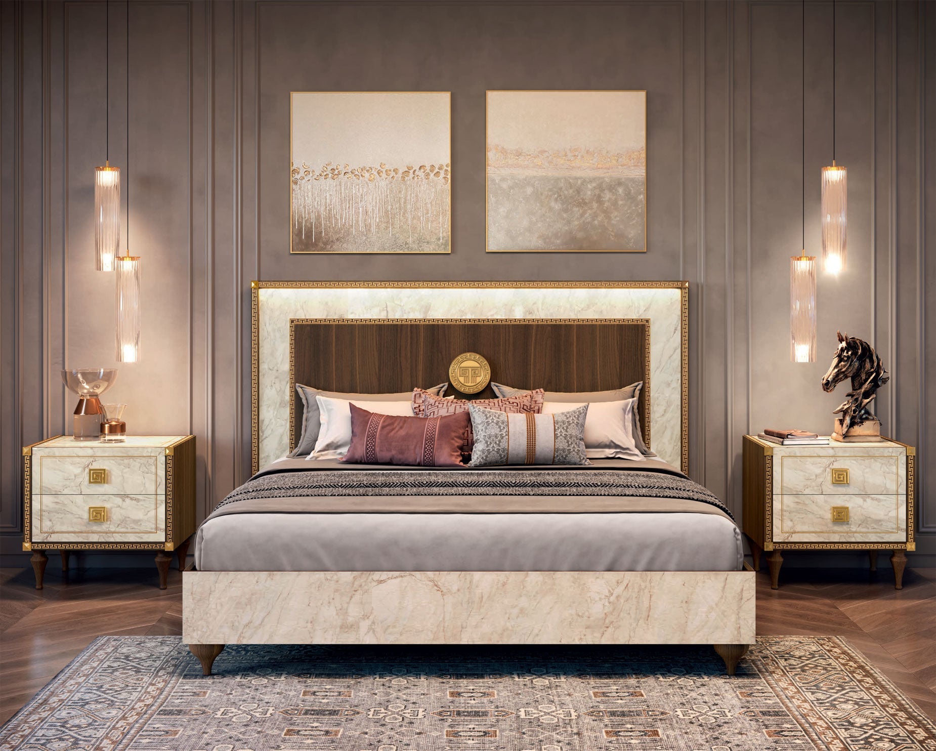 ESF Furniture - Romantica 3 Piece King Bedroom Set in Walnut - ROMA-K-3SET