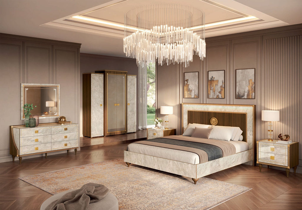 ESF Furniture - Romantica 3 Piece King Bedroom Set in Walnut - ROMA-K-3SET